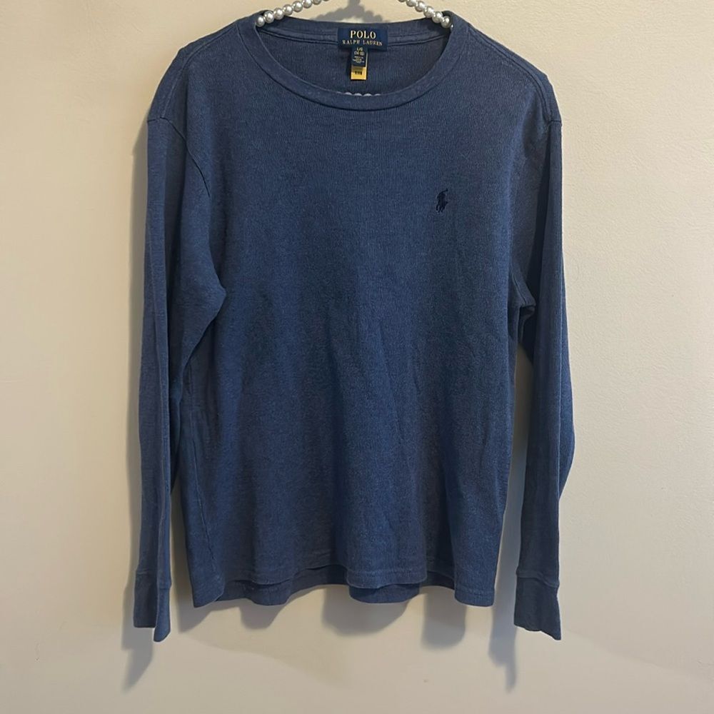 Polo Ralph Lauren Boys Blue Thermal Waffle Knit Long Sleeve Shirt Youth Large